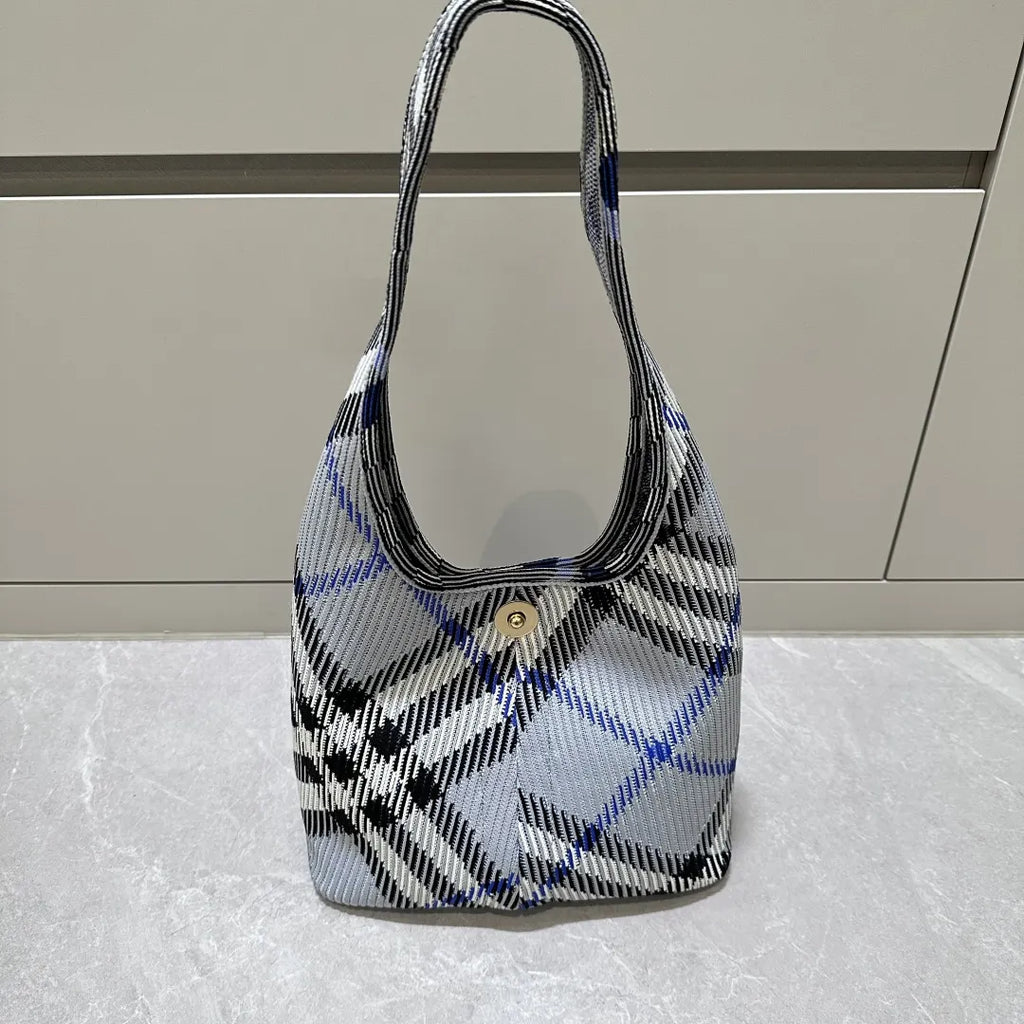 Burberry Blue Check Knit Hobo