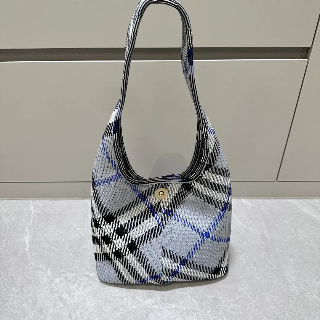 Burberry Blue Check Knit Hobo