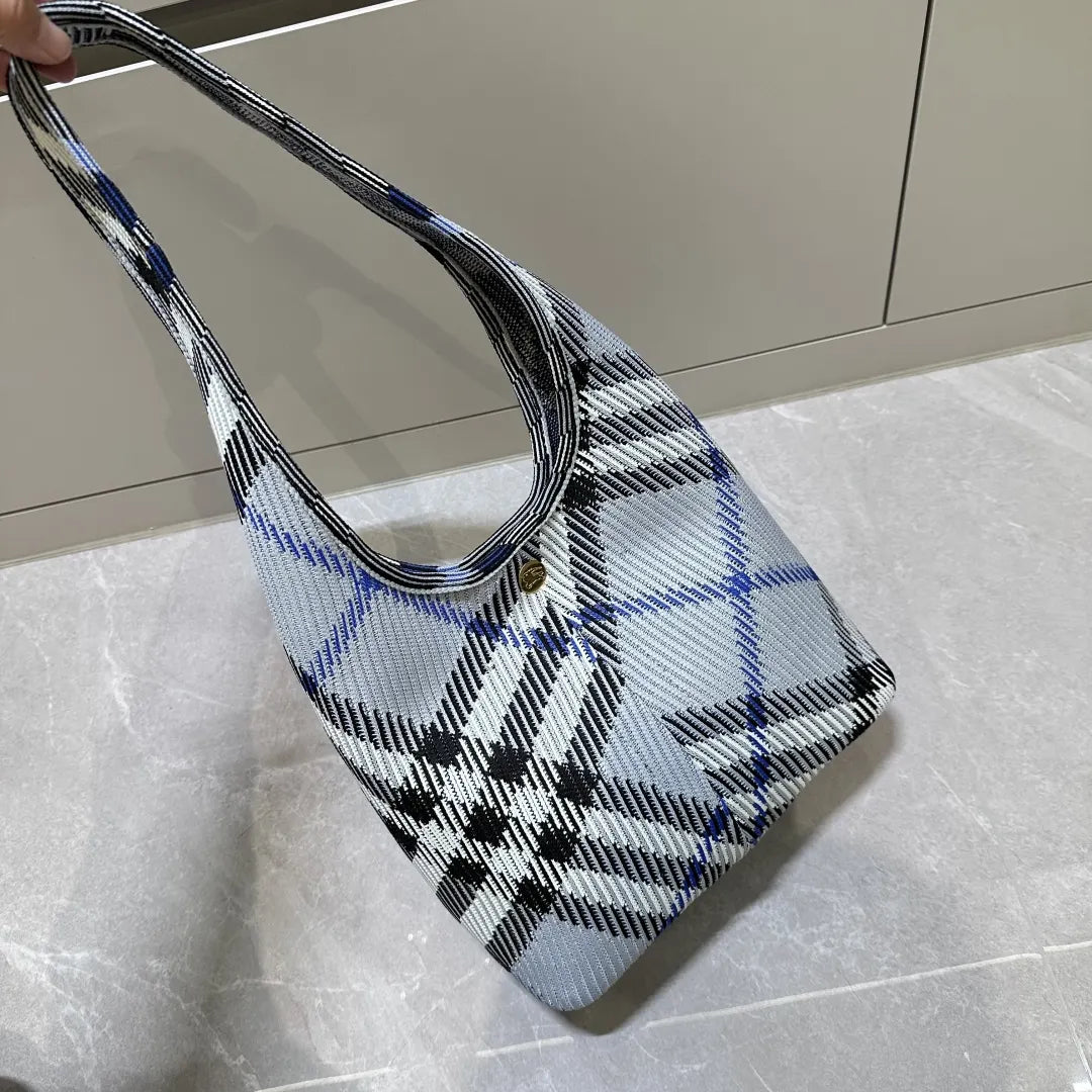 Burberry Blue Check Knit Hobo - Hình 3