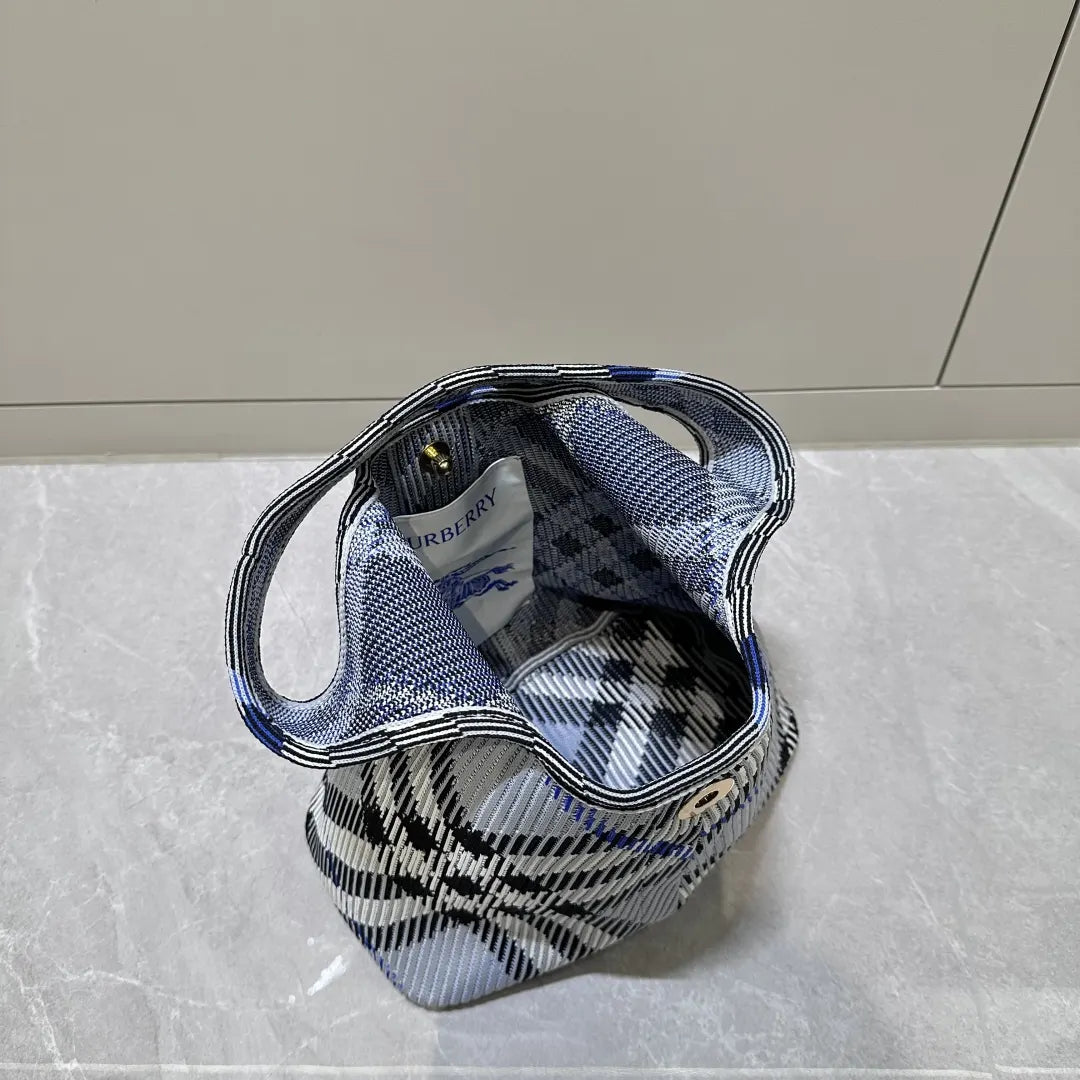 Burberry Blue Check Knit Hobo - Hình 5