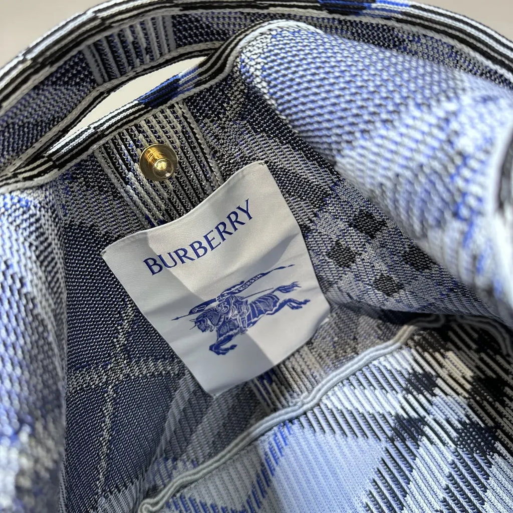 Burberry Blue Check Knit Hobo - Hình 6