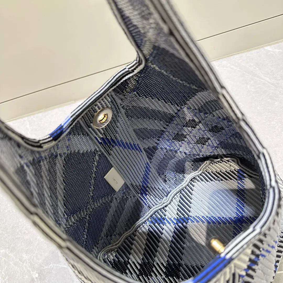 Burberry Blue Check Knit Hobo - Hình 7