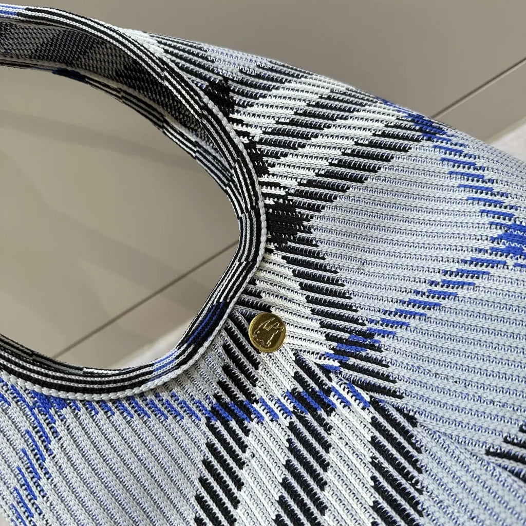 Burberry Blue Check Knit Hobo - Hình 4