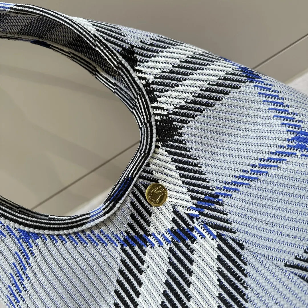 Burberry Blue Check Knit Hobo - Hình 4