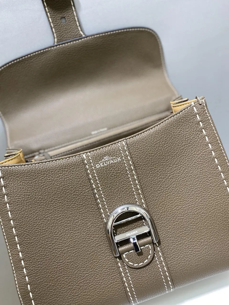 Delvaux Khaki Leather Pin Mini - Hình 5