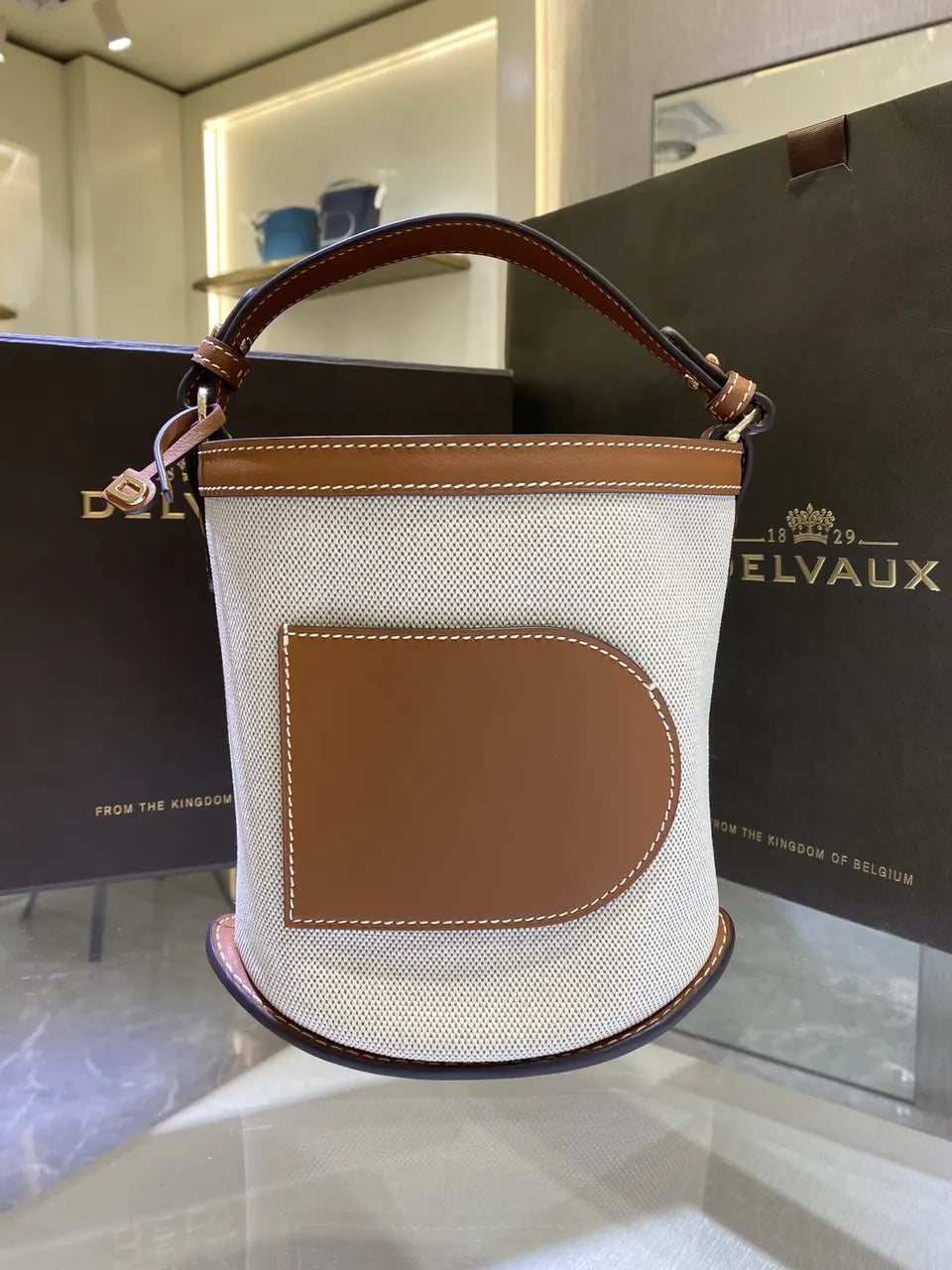 Delvaux Canvas Tan Pin Bucket