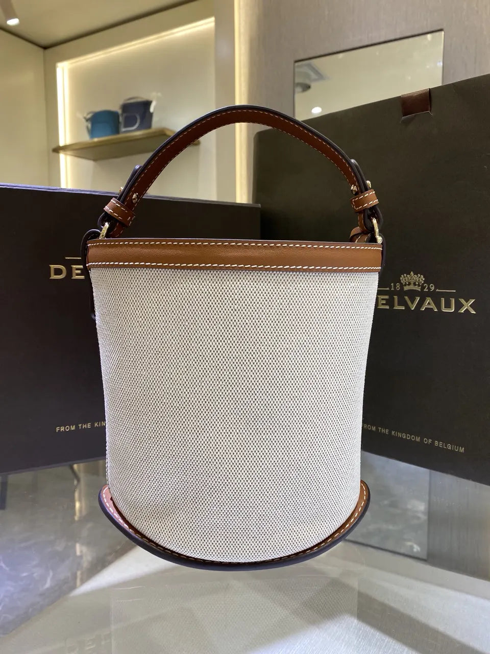 Delvaux Canvas Tan Pin Bucket - Hình 2