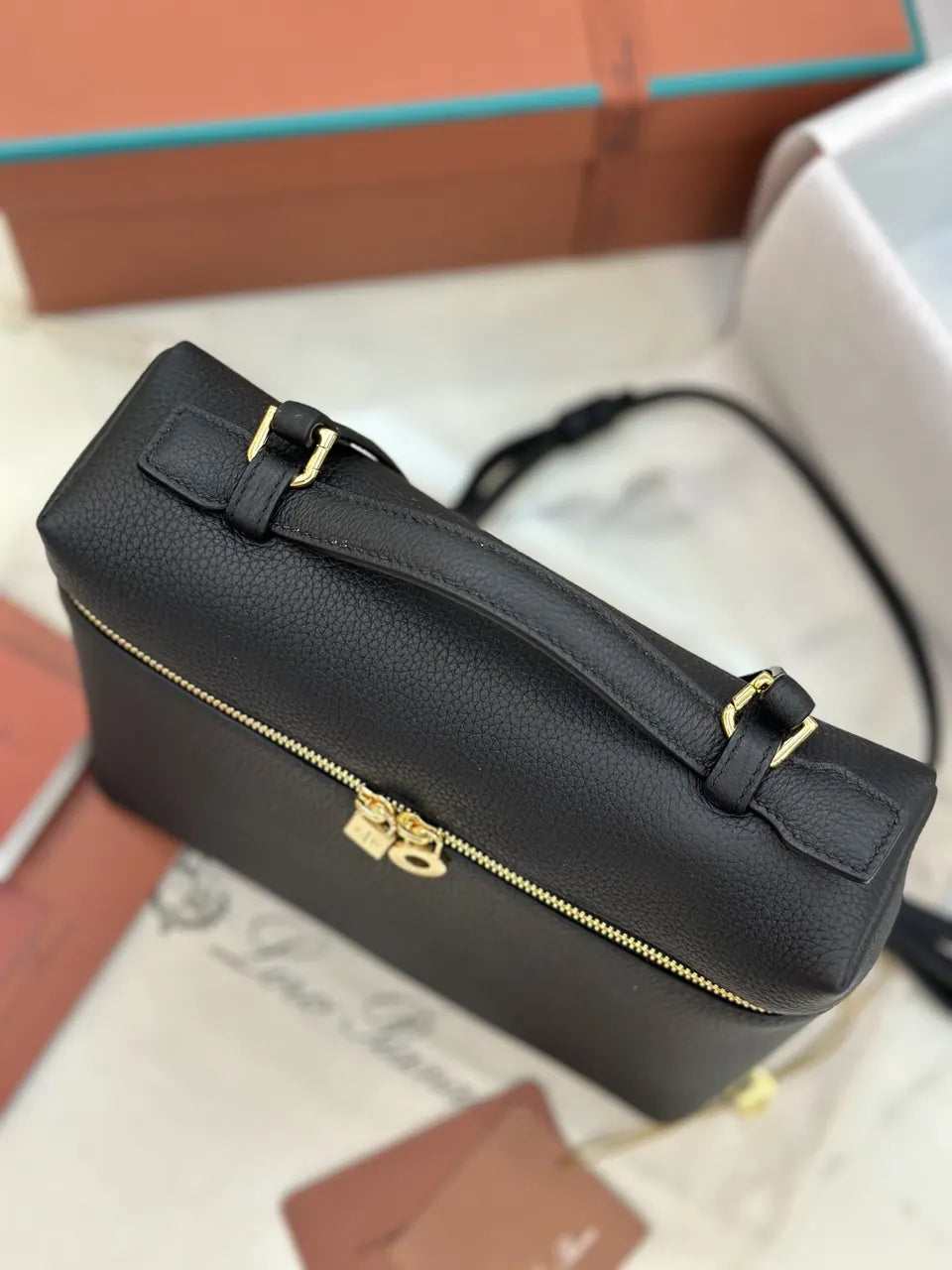 Loro Piana Black Leather Vanity Case - Hình 5