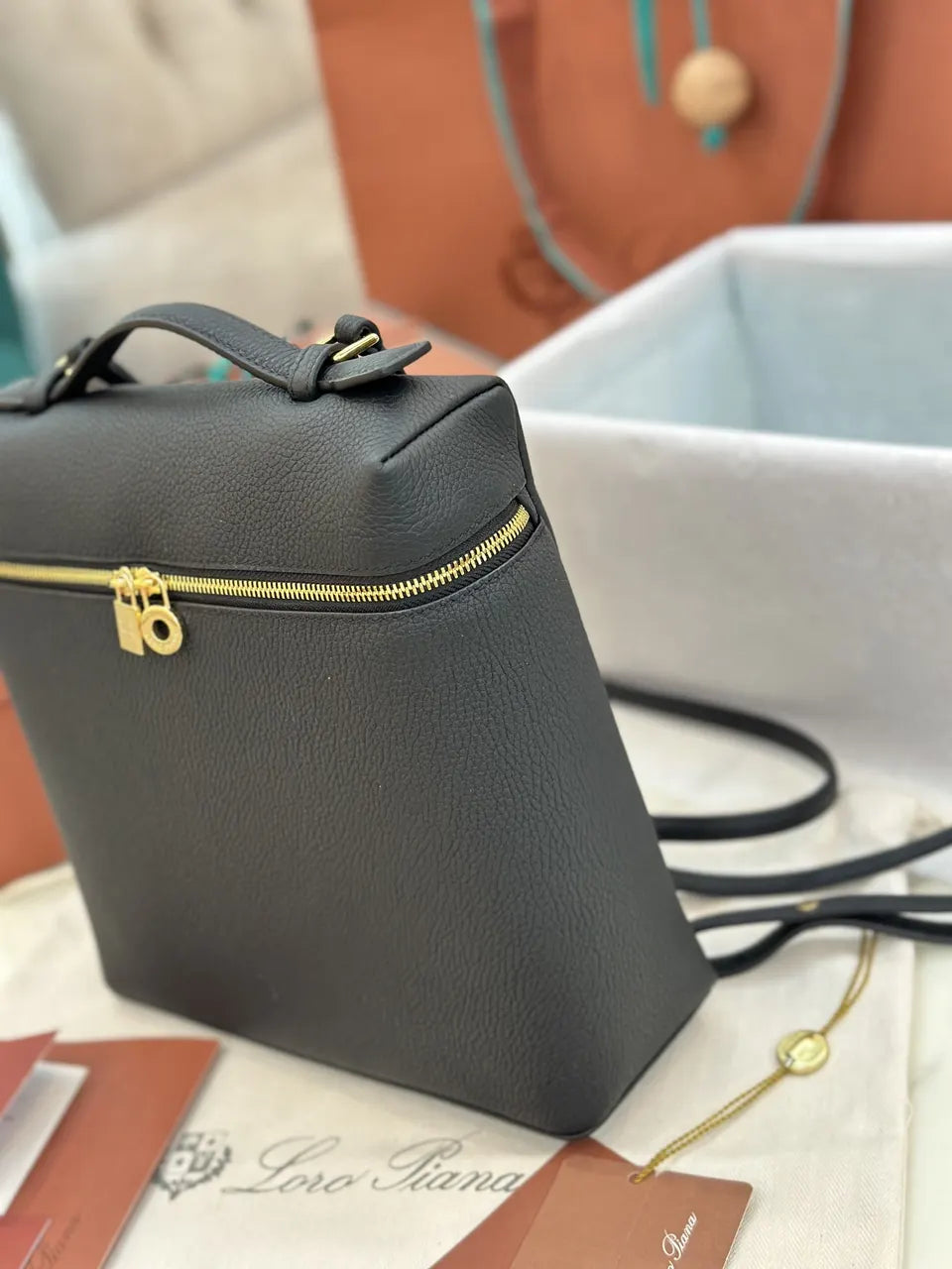Loro Piana Black Leather Vanity Case - Hình 6