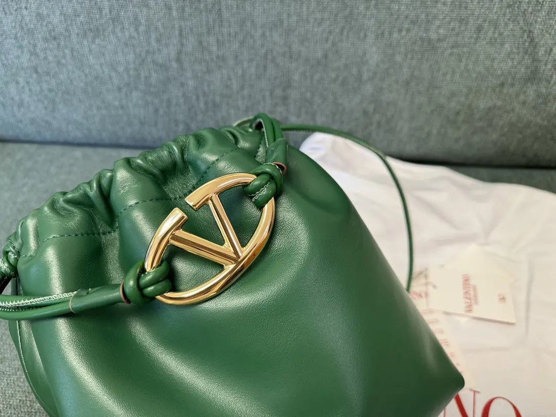 Valentino Green Leather Bucket Bag - Hình 3