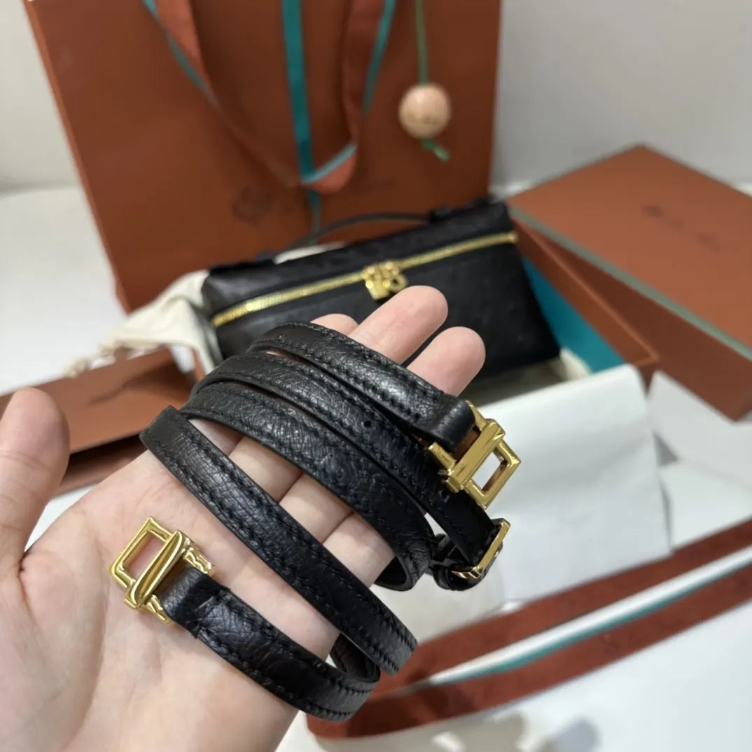 gold Loro Piana Black Ostrich Vanity - Hình 7