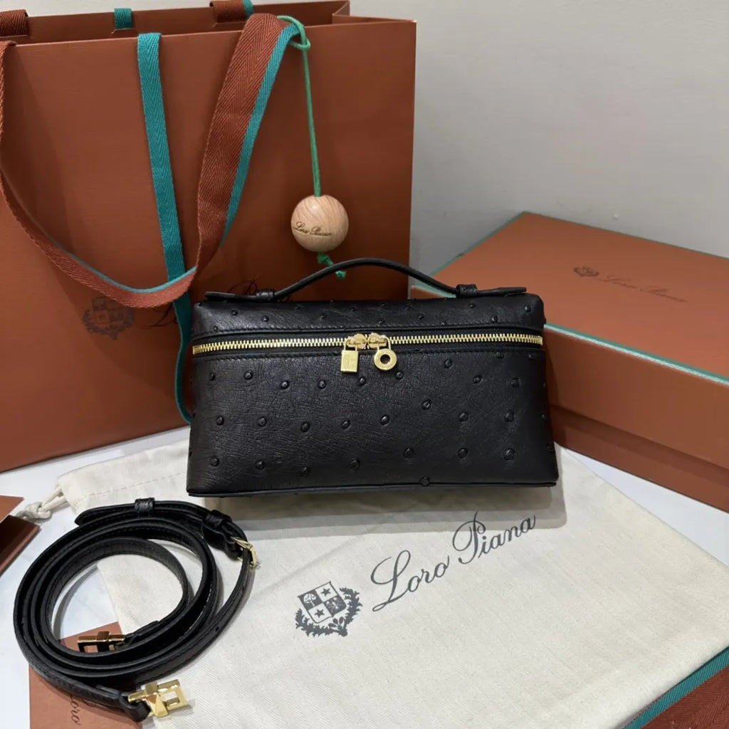 gold Loro Piana Black Ostrich Vanity - Hình 2
