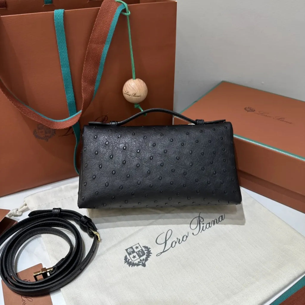 gold Loro Piana Black Ostrich Vanity - Hình 3