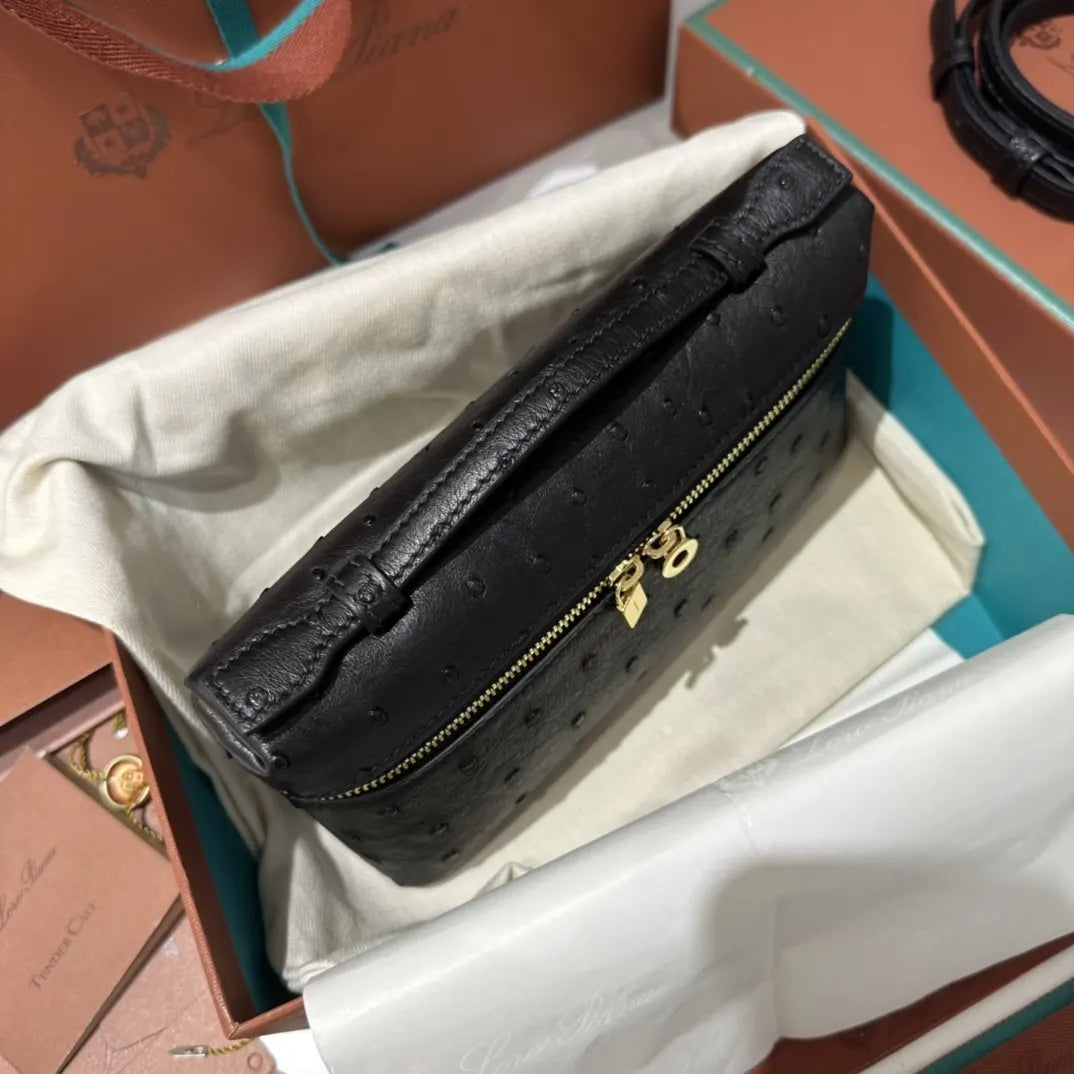 gold Loro Piana Black Ostrich Vanity - Hình 4