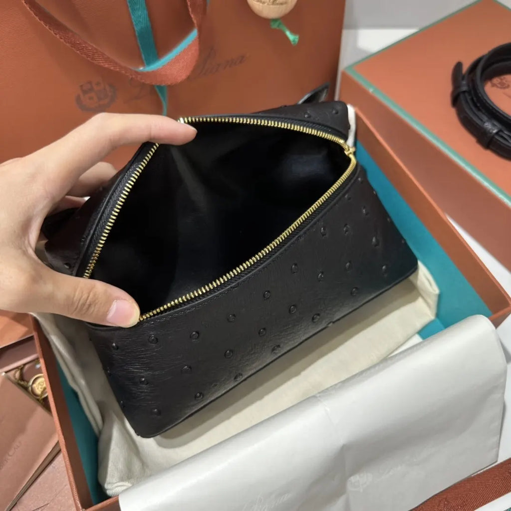 gold Loro Piana Black Ostrich Vanity - Hình 8