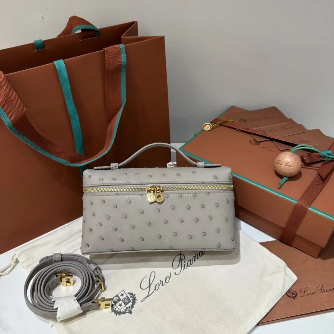 handle Loro Piana Grey Ostrich Vanity - Hình 2