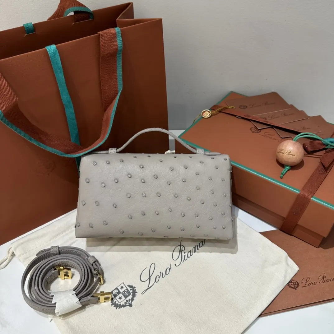 handle Loro Piana Grey Ostrich Vanity - Hình 3