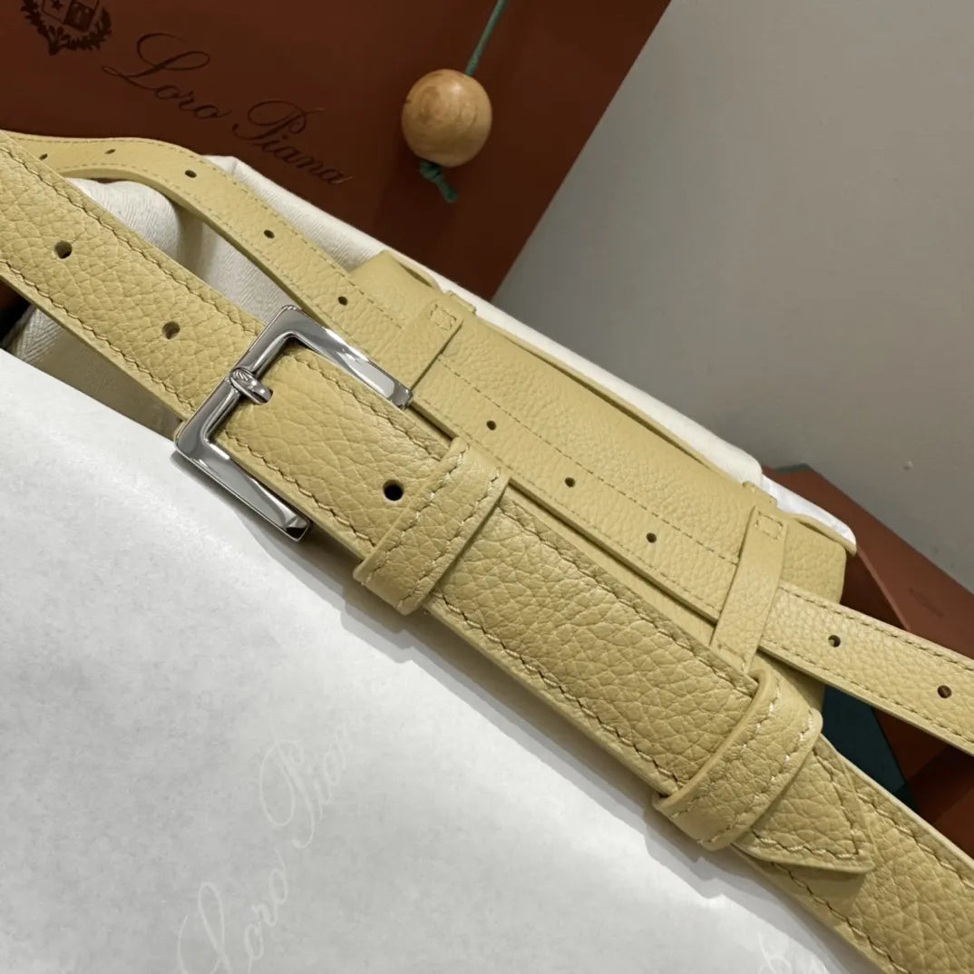 Loro Piana Pale Yellow Leather Belt Bag - Hình 5