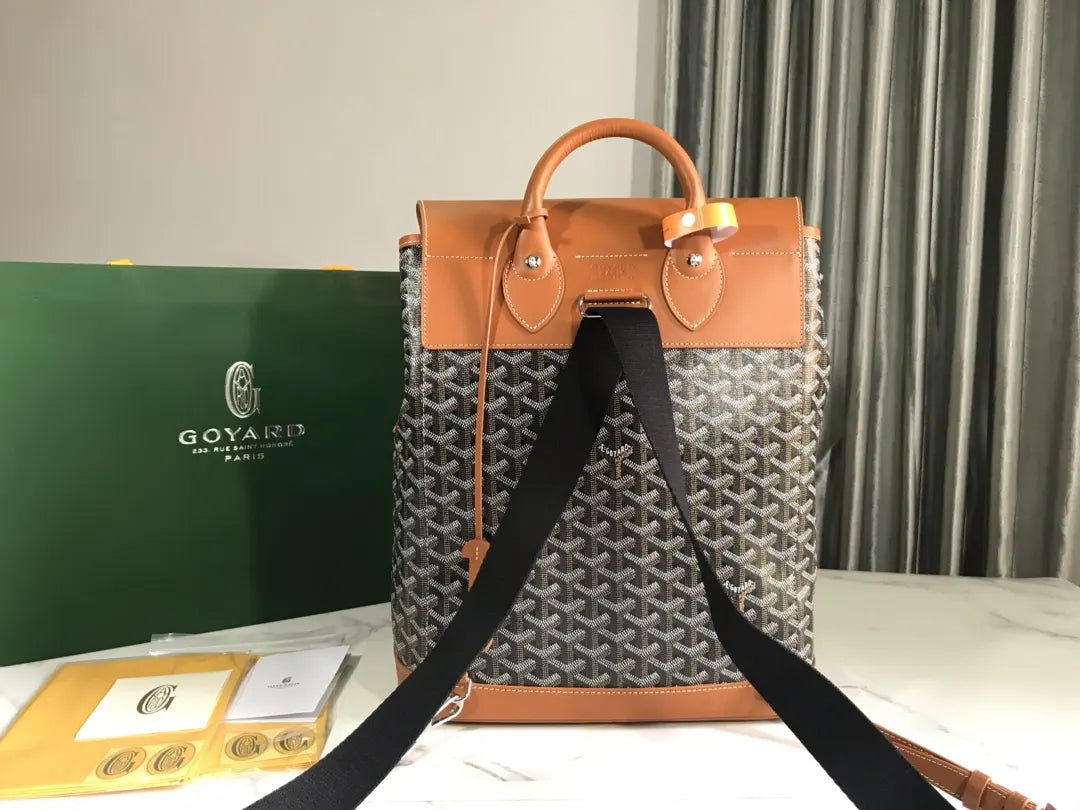 Goyard Brown Leather Backpack - Hình 4