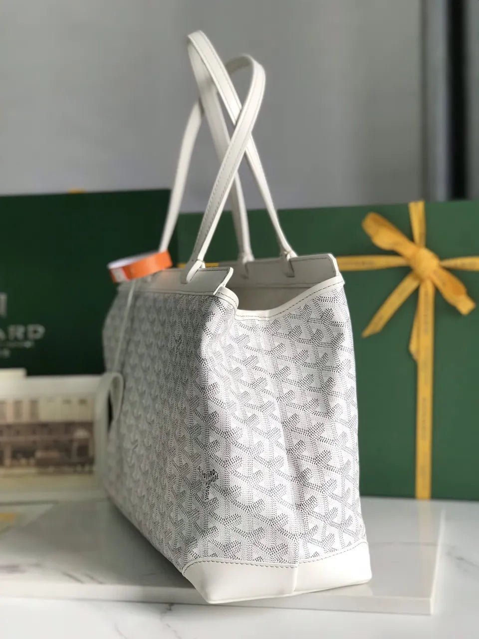 leather Goyard White Goyardine Tote - Hình 2
