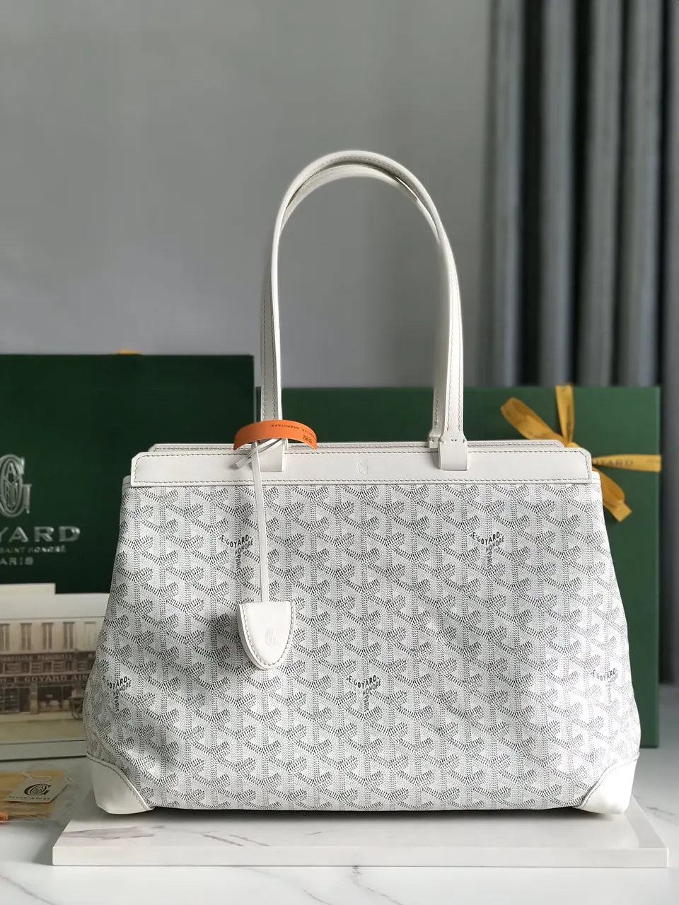 leather Goyard White Goyardine Tote