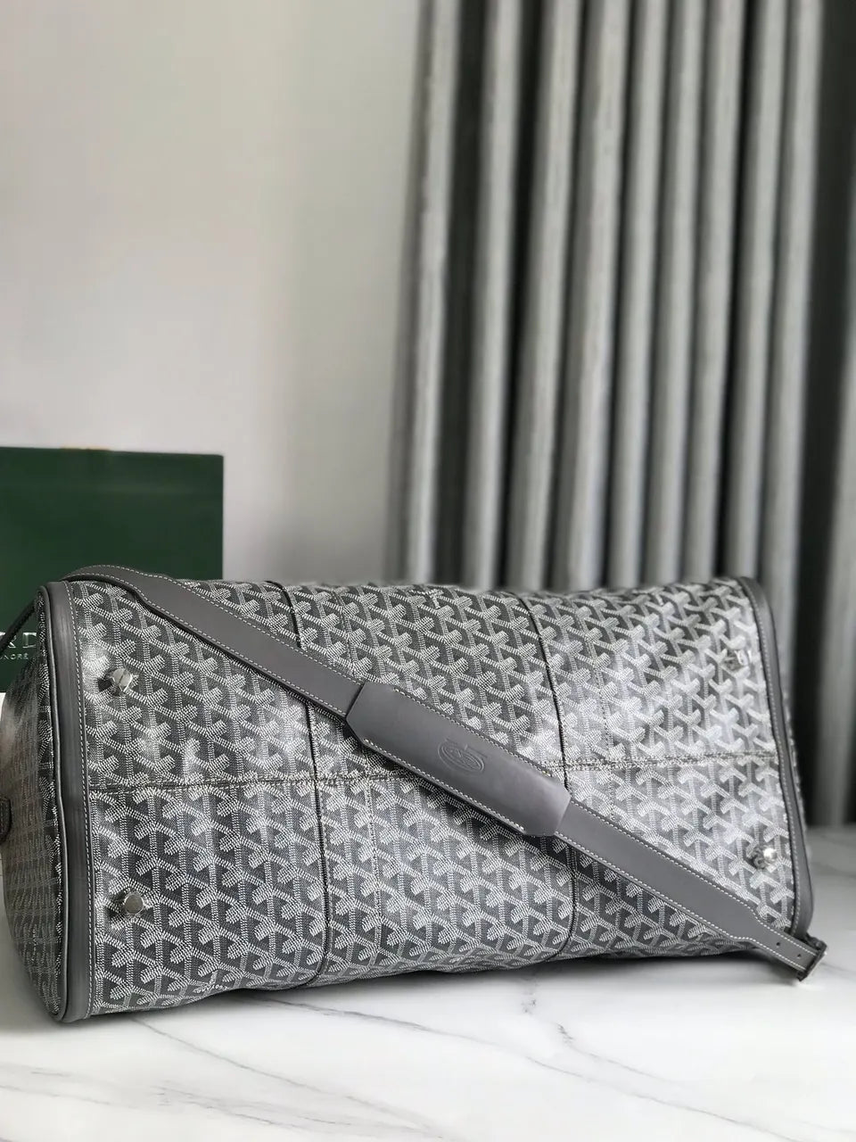 Goyard Grey Goyardine Boston Bag - Hình 4