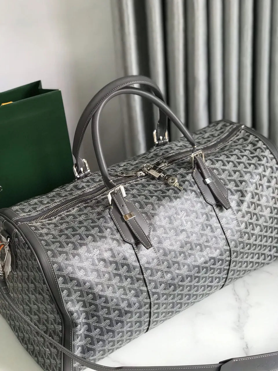Goyard Grey Goyardine Boston Bag - Hình 5