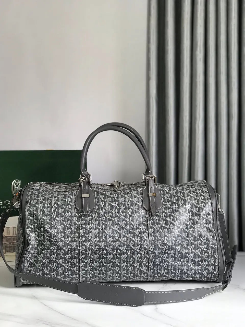 Goyard Grey Goyardine Boston Bag