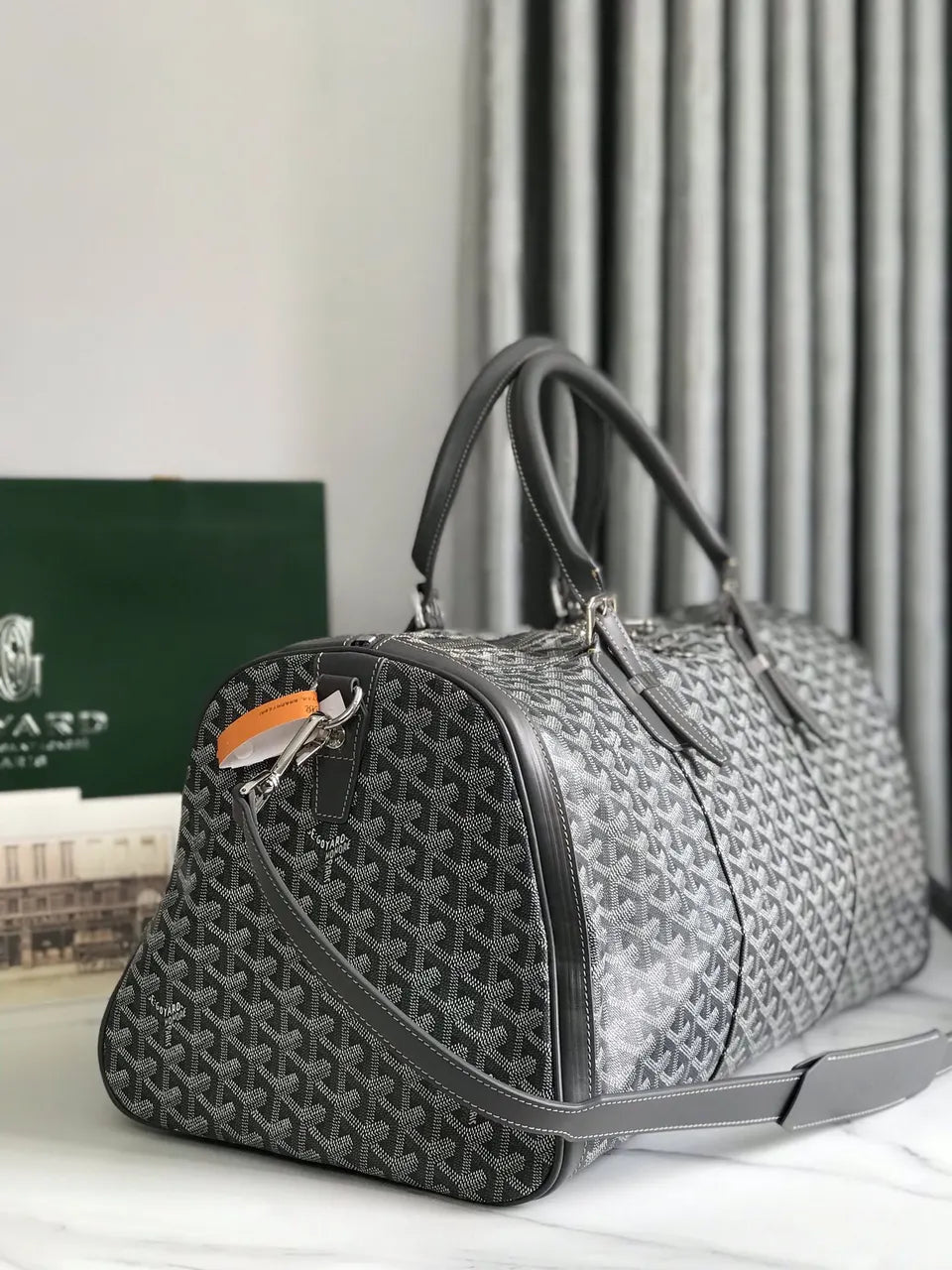 Goyard Grey Goyardine Boston Bag - Hình 2