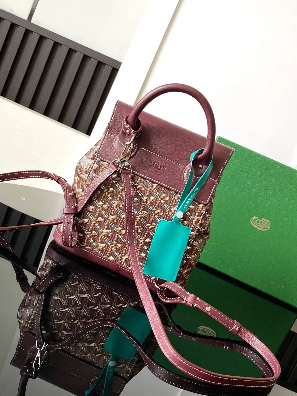 Goyard Burgundy Mini Backpack - Hình 3