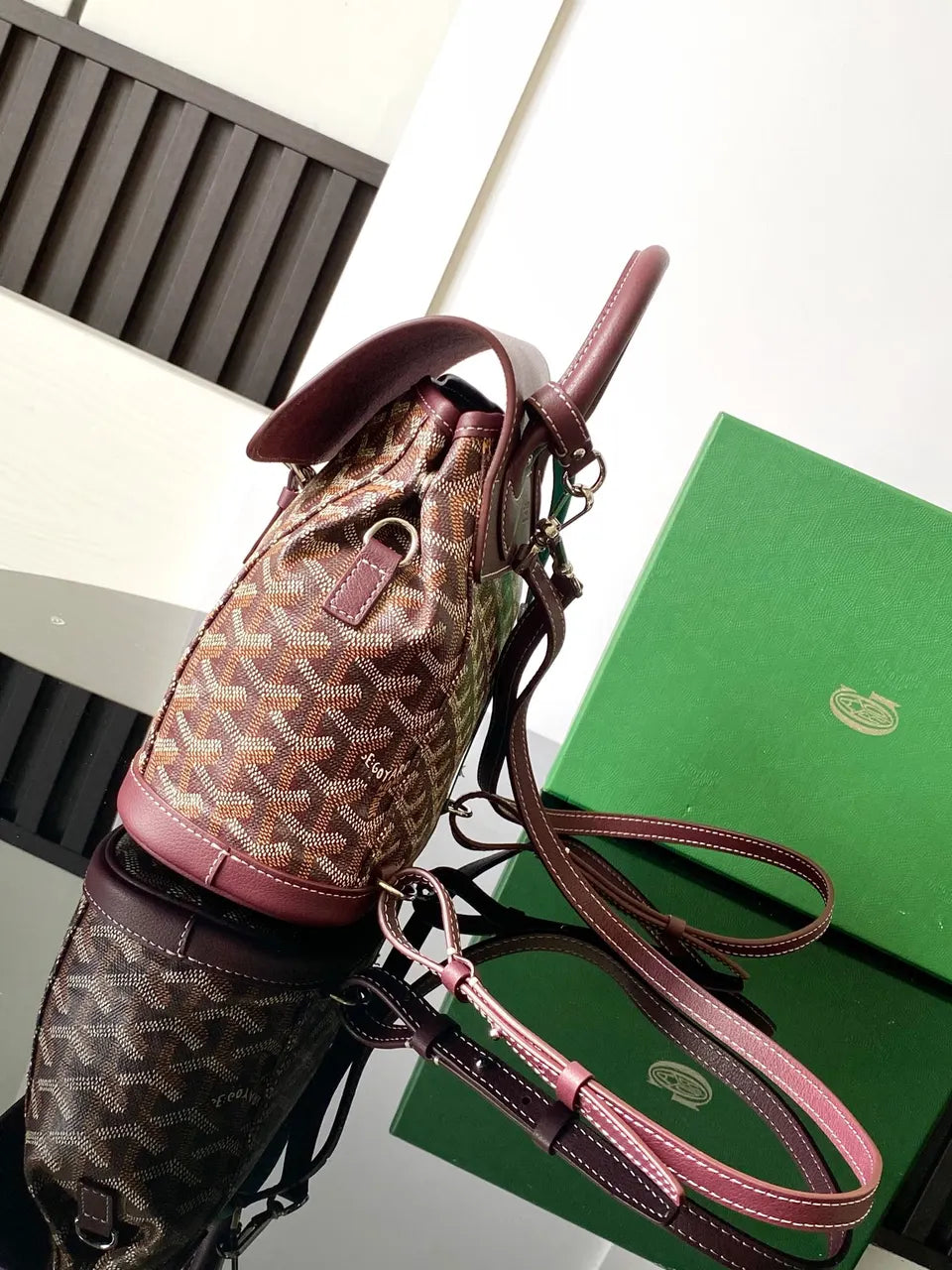 Goyard Burgundy Mini Backpack - Hình 2