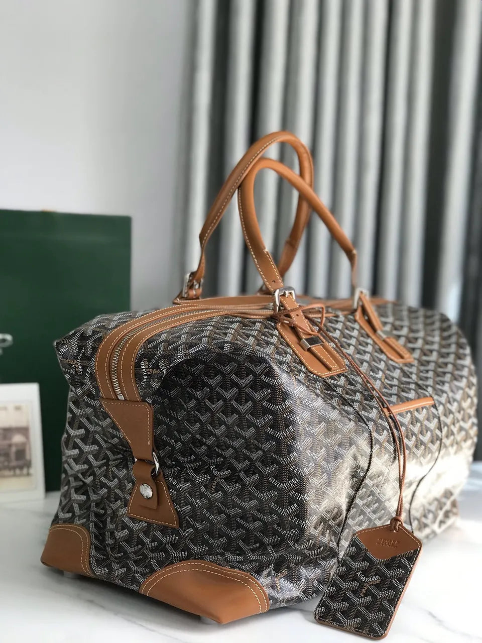 Goyard Brown Leather Duffle Bag - Hình 2