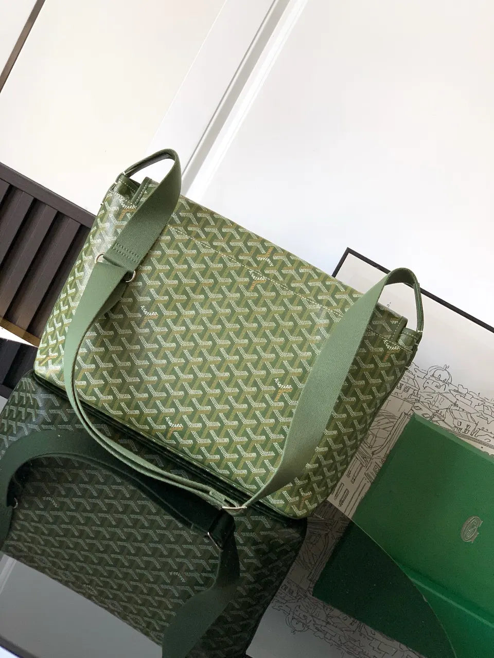 Goyard Olive Green Postman Bag - Hình 3