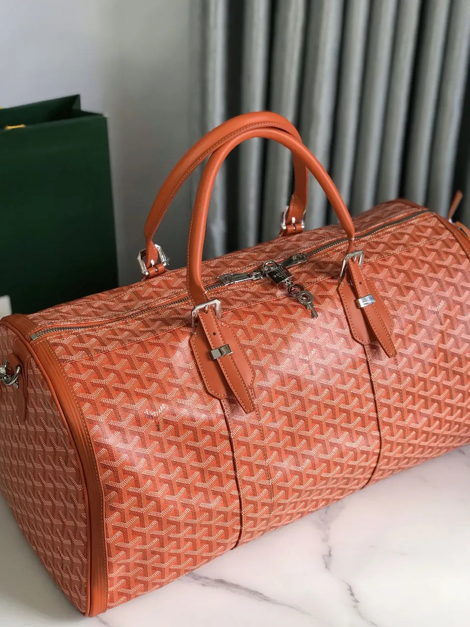 Goyard Orange Boston Bag - Hình 6
