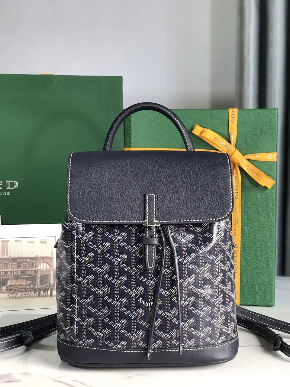 structured Goyard Navy Alpin Backpack