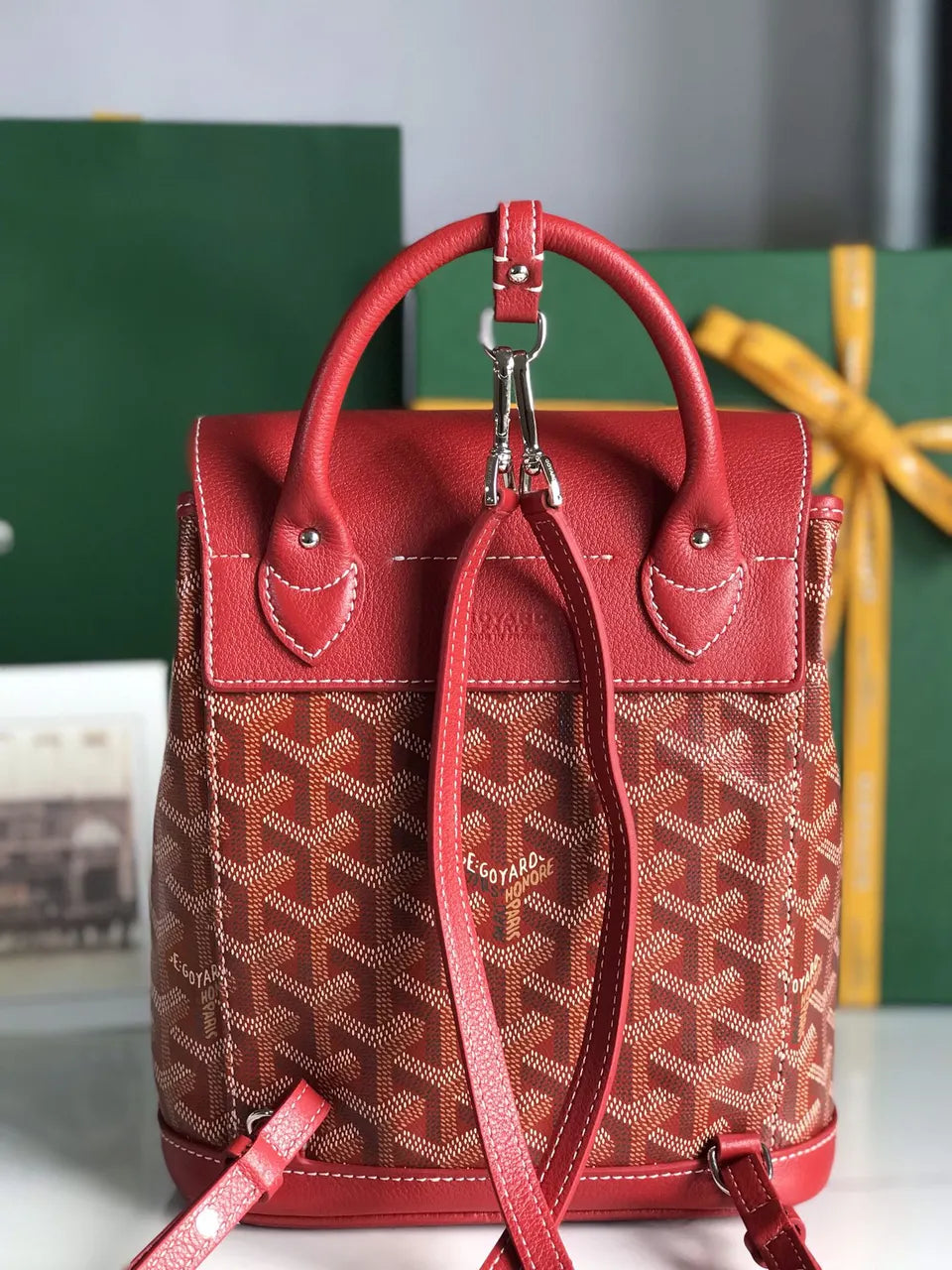 Goyard Red Leather Backpack - Hình 4