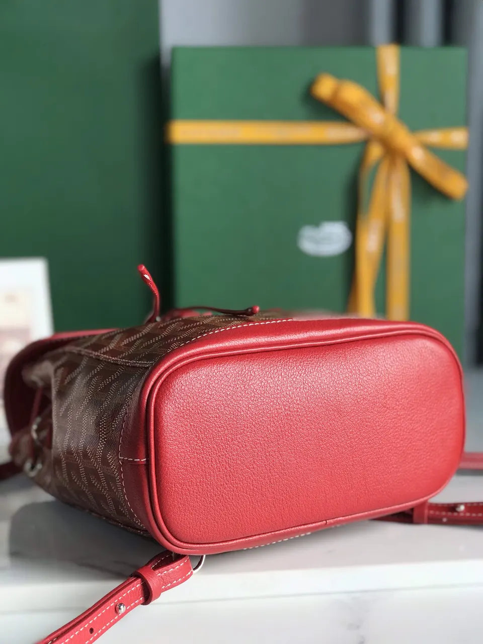 Goyard Red Leather Backpack - Hình 3