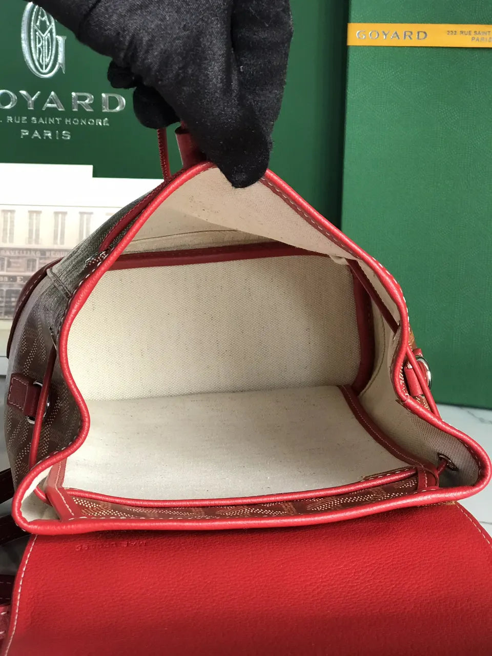 Goyard Red Leather Backpack - Hình 8