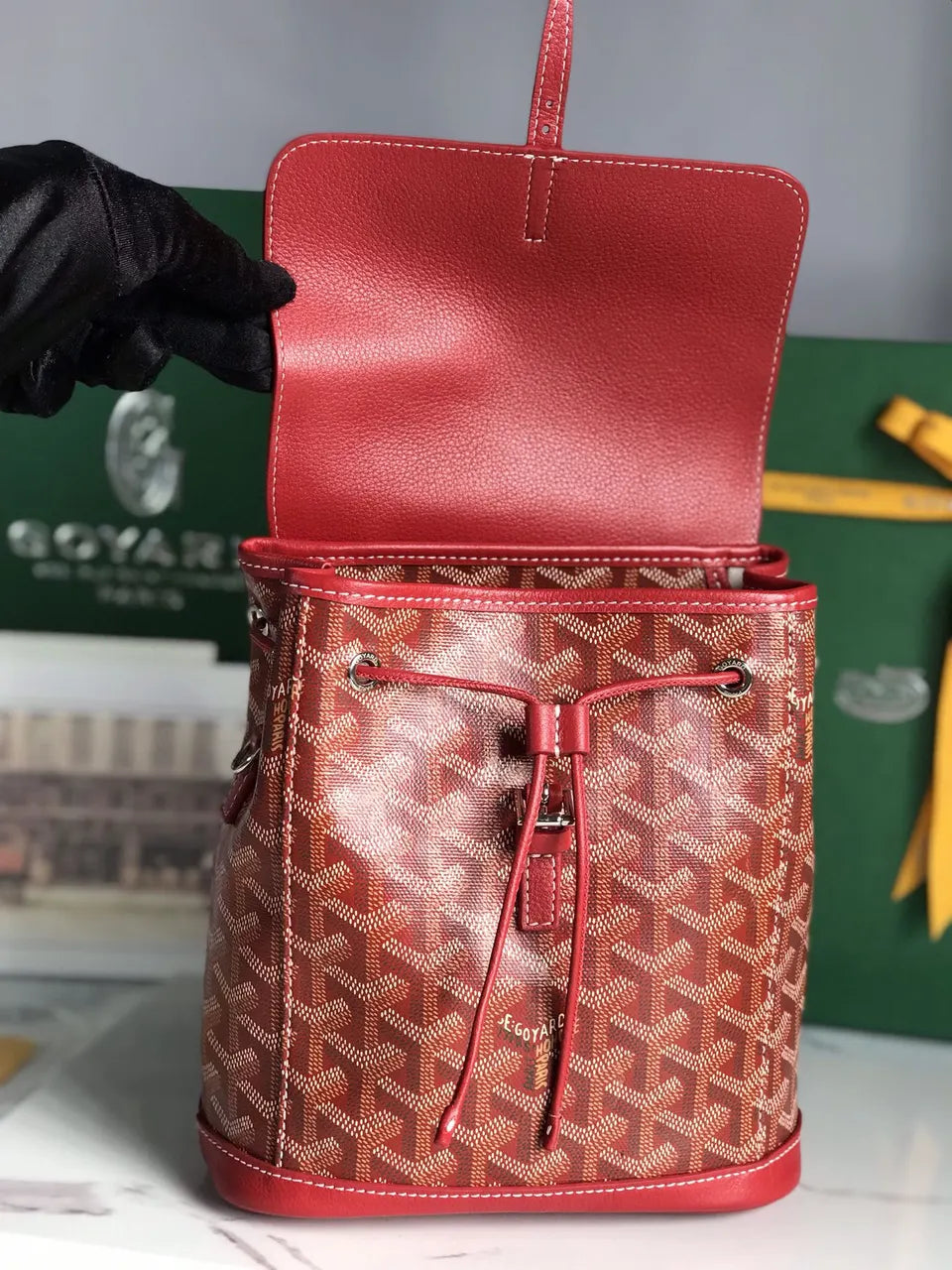 Goyard Red Leather Backpack - Hình 6