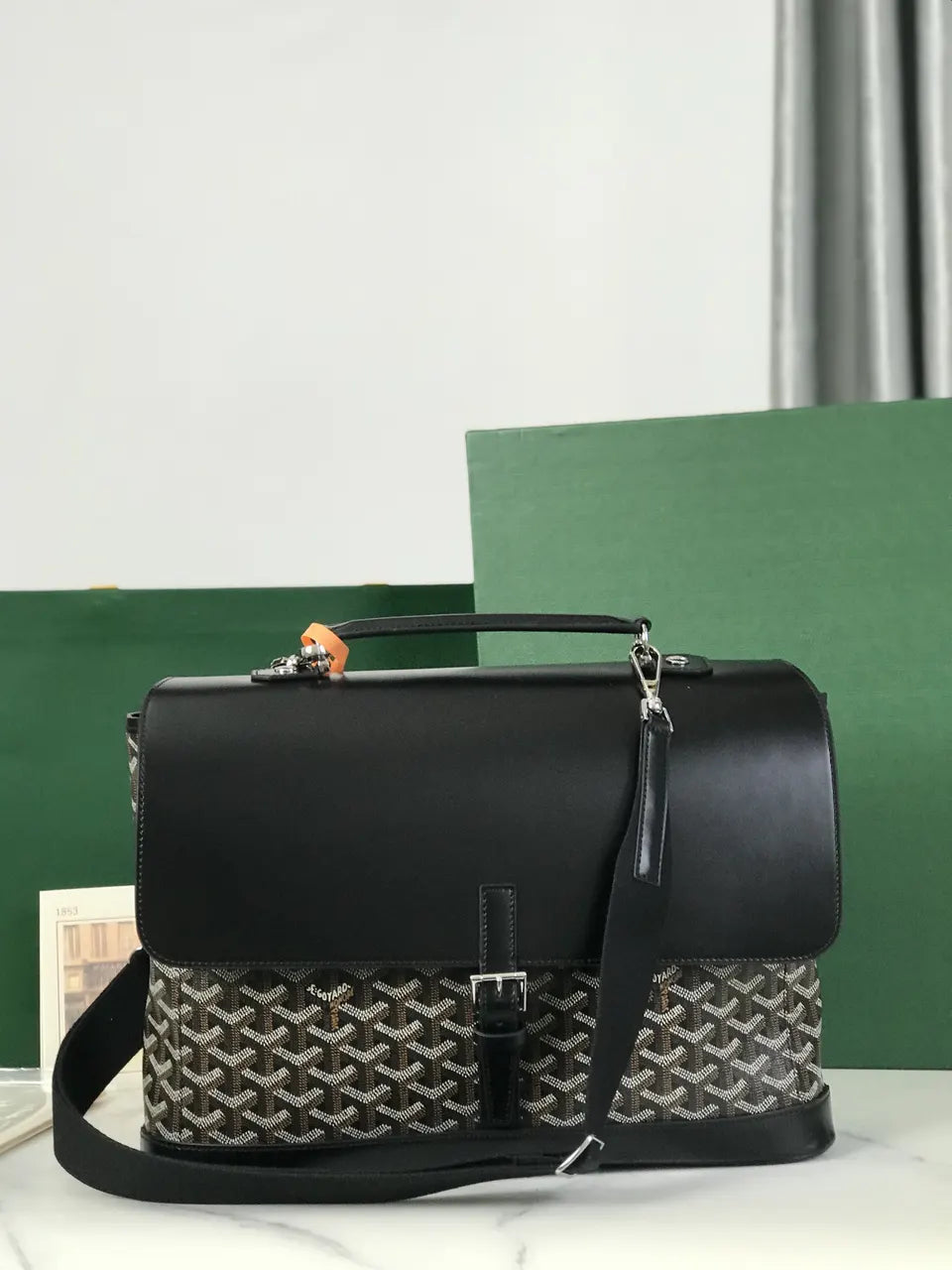 signature Goyard Black Leather Briefcase