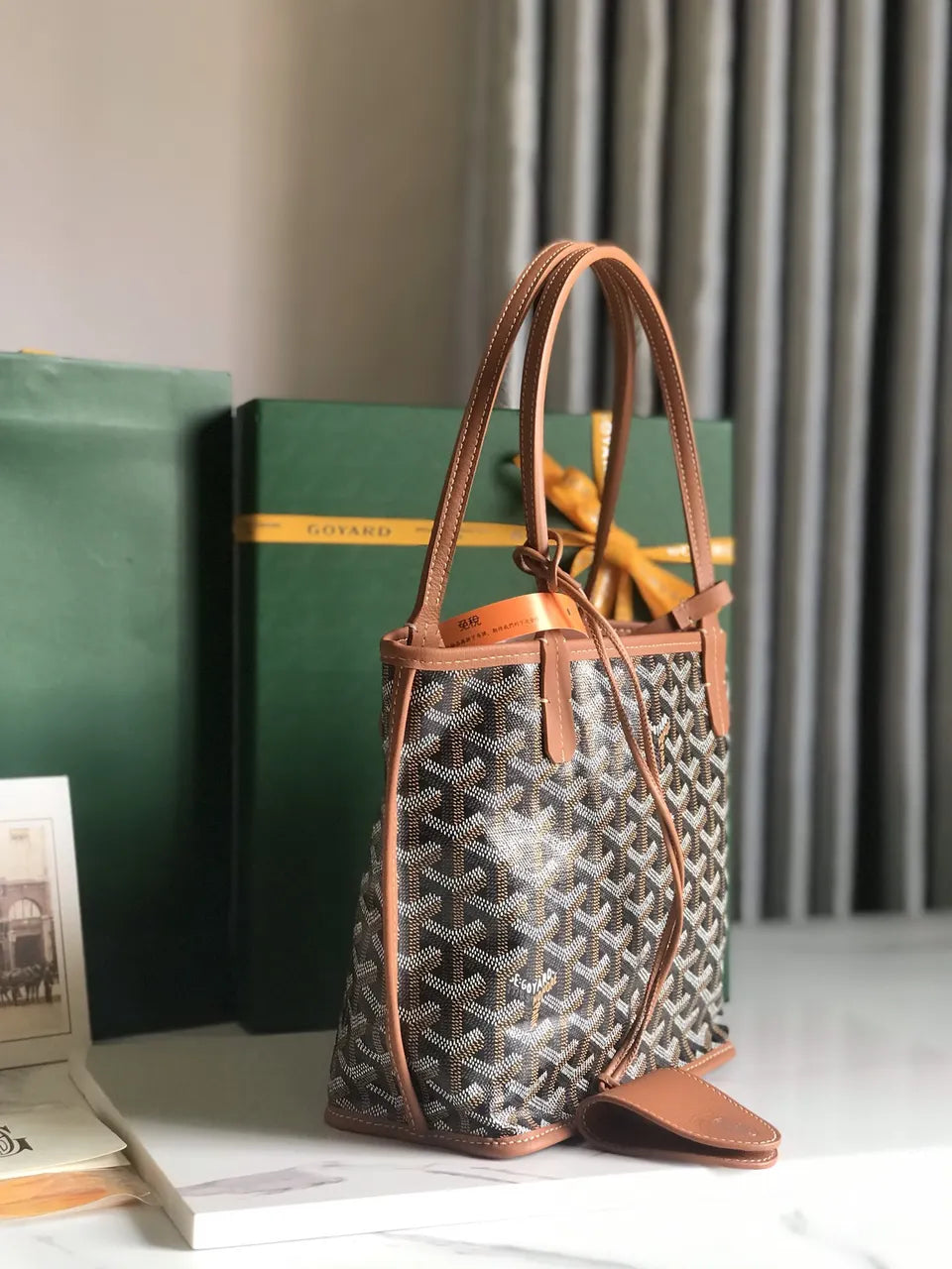 Goyard Black Chevron Mini Tote - Hình 2
