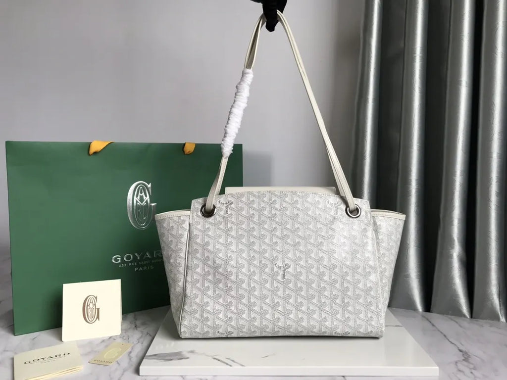 Goyard White Canvas Cabas Bag - Hình 3