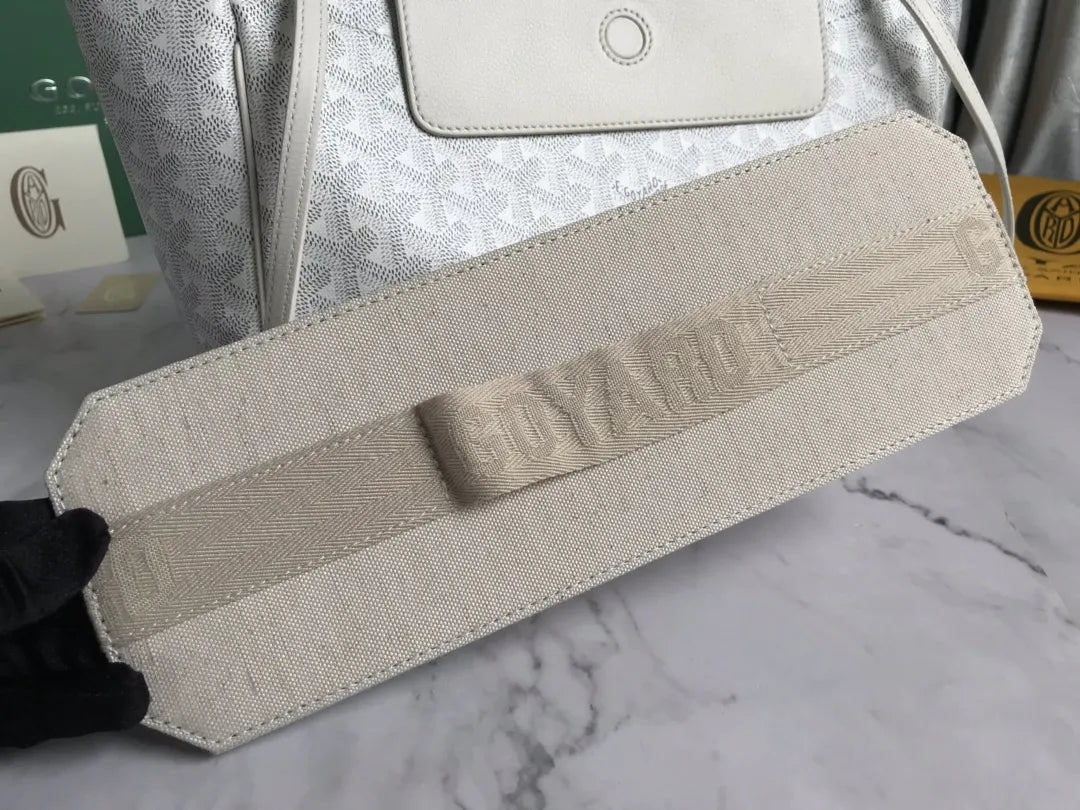 Goyard White Canvas Cabas Bag - Hình 9
