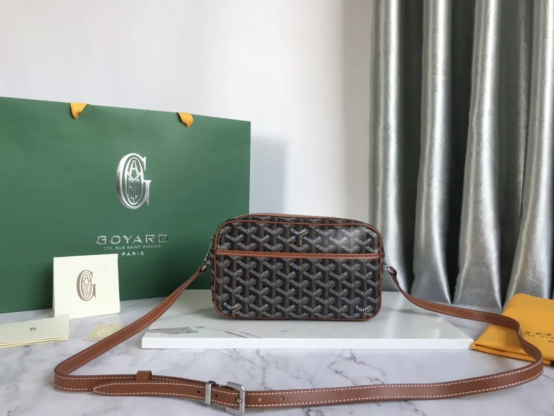 chevron Goyard Brown Camera Bag