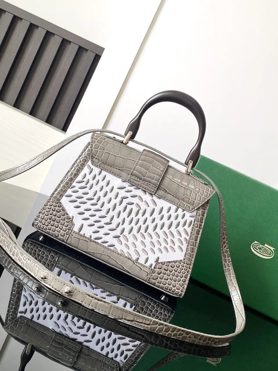Goyard Gray Croc Print Bag - Hình 3