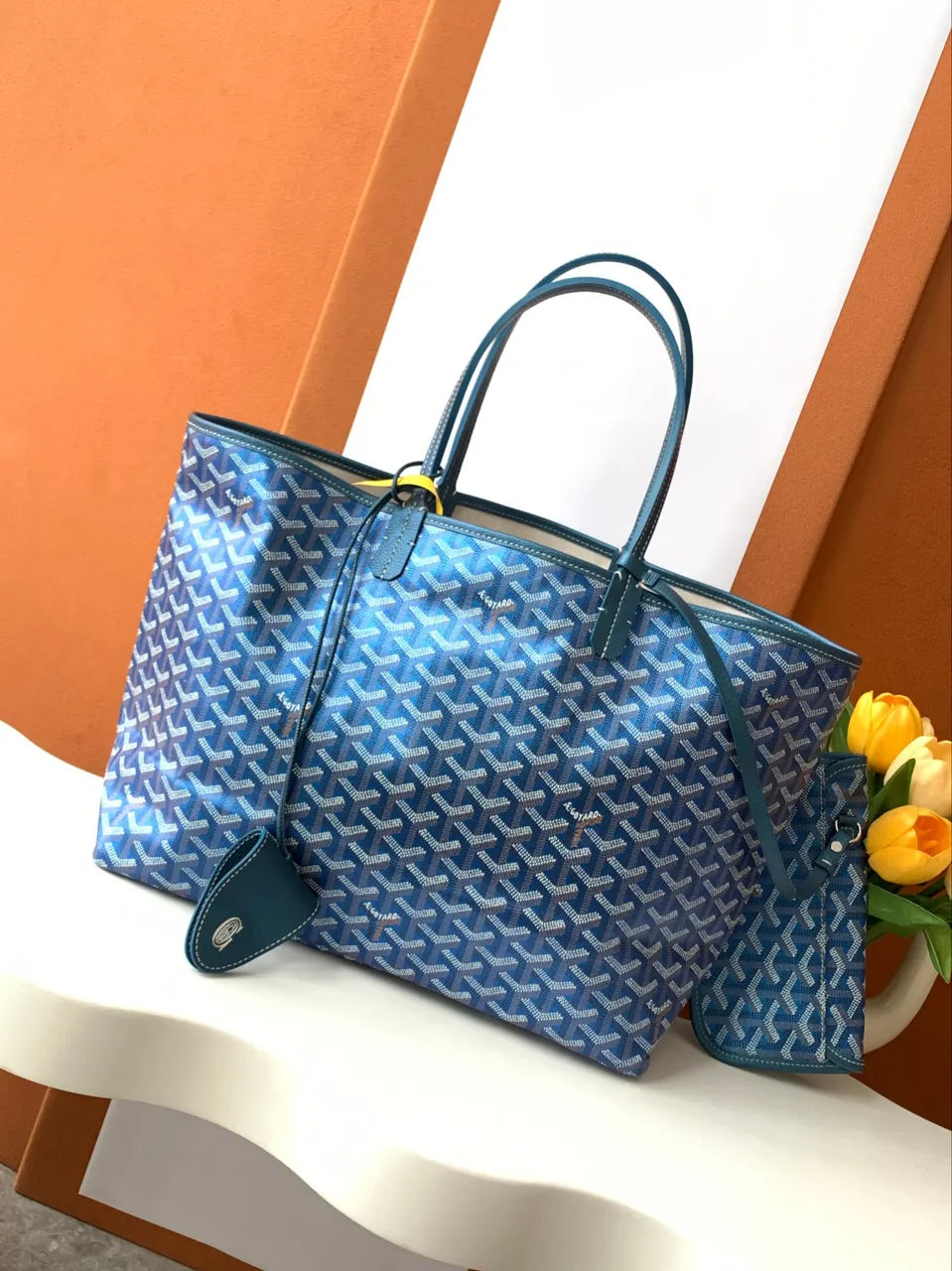 Goyard Blue Goyardine Tote - Hình 3
