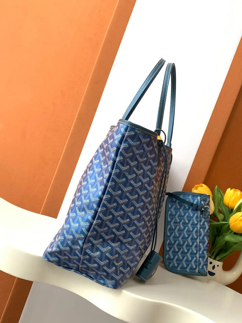 Goyard Blue Goyardine Tote - Hình 2