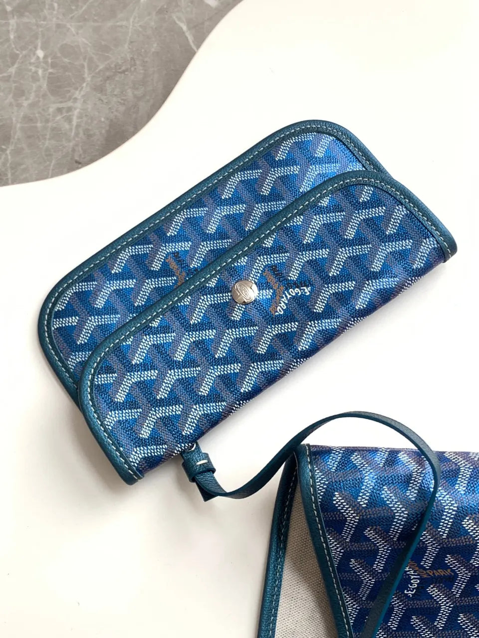 Goyard Blue Goyardine Tote - Hình 6