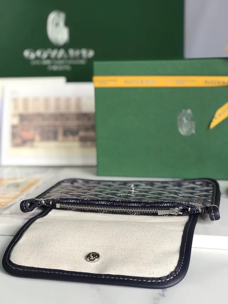 classic Goyard Navy Blue Minaudière - Hình 5