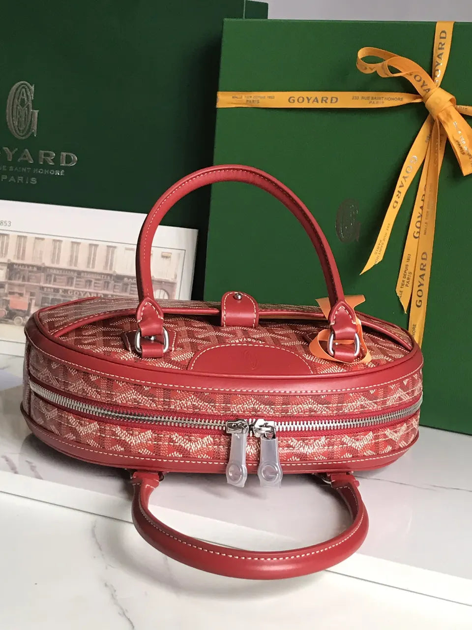 Goyard Red Saigon Bowling Bag - Hình 6